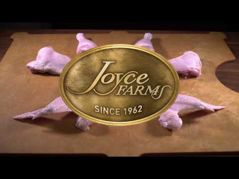 Instructional video on how to precisely cut a spatchcocked Joyce Farms Poulet Rouge® Heritage Chicken into eight pieces for cooking. The tutorial emphasizes technique, such as cutting through joints and avoiding bones for efficient preparation. The video also references the high-quality, pasture-raised heritage chicken, which is raised on small family farms with a vegetable diet and no antibiotics, certified by GAP Step 4 for animal welfare.