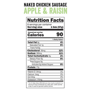 Joyce Farms Apple & Raising Naked Chicken Sausage Nutritional Information