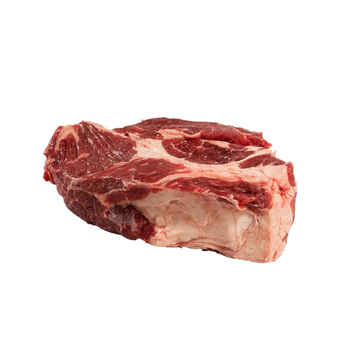 A raw Joyce Farms Heritage Beef Chuck Roast, showcasing its marbled texture and rich color, ready for cooking.