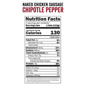 Joyce Farms Naked Chicken Sausage Chipotle Pepper Nutritional Information