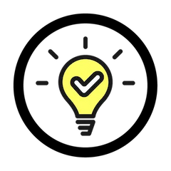 Icon of a yellow lightbulb with a check mark inside, symbolizing the first principle of regenerative agriculture: importance of understanding and being aware of your context.