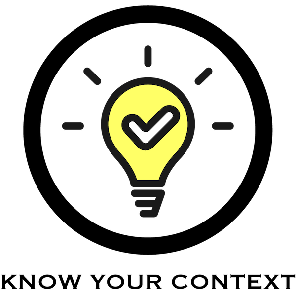 Icon of a yellow lightbulb with a check mark inside, symbolizing the first principle of regenerative agriculture: importance of understanding and being aware of your context.