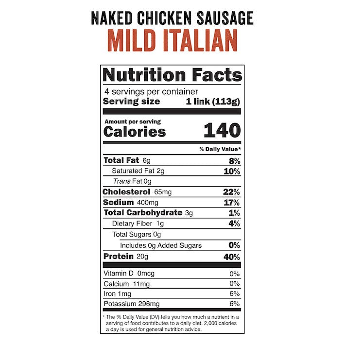 Joyce Farms Mild Italian Naked Chicken Sausage Nutrition