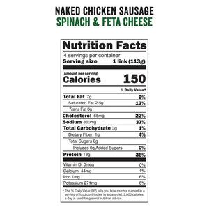 Joyce Farms Spinach and Feta Naked Chicken Sausage Nutrition