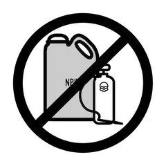 Icon of a gray container labeled 'NPK' with a black diagonal line crossing over it, symbolizing regenerative agriculture principle #3: avoidance of chemical inputs
